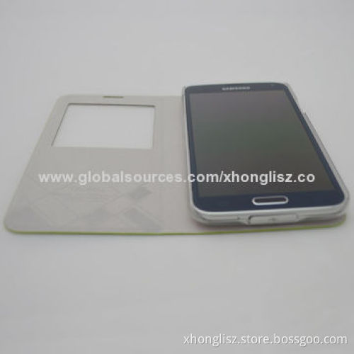 Leather Mobile Phone Case for Samsung Galaxy S5, Windows Smart View Clear